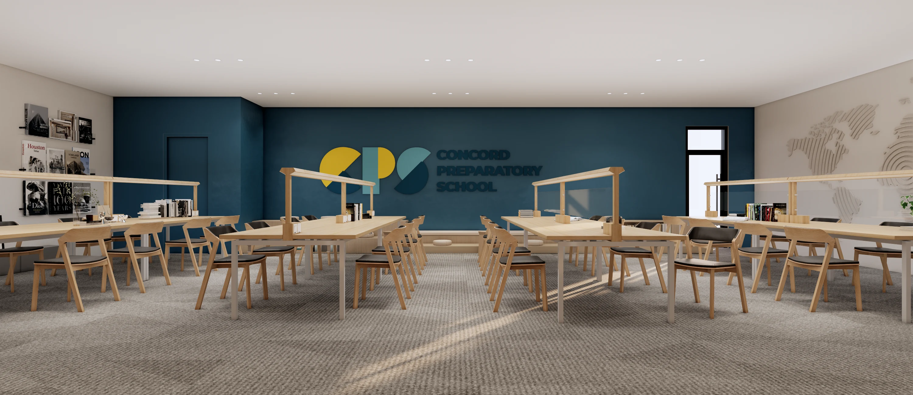 Architectural rendering of the future Concord Preparatory School campus study space