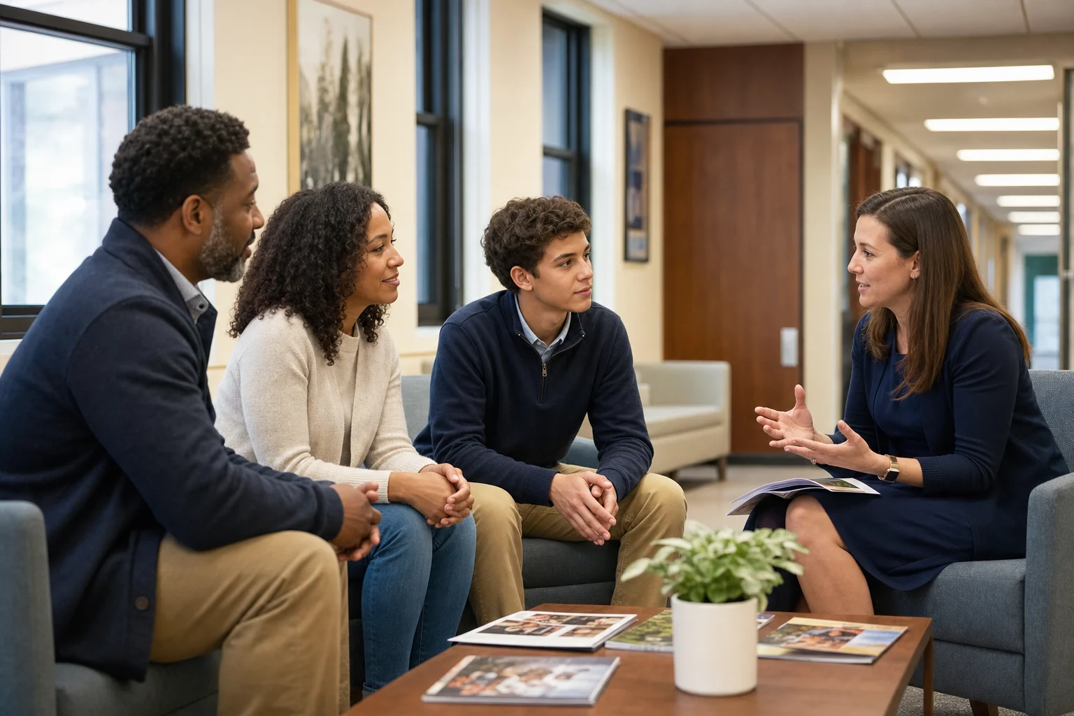 A campus admissions conversation for families evaluating a private high school.