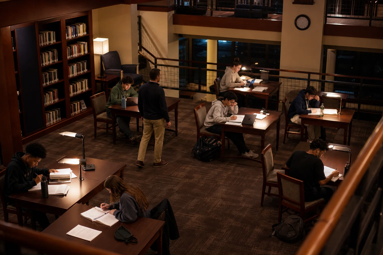 Boarding school students working during supervised evening study time.