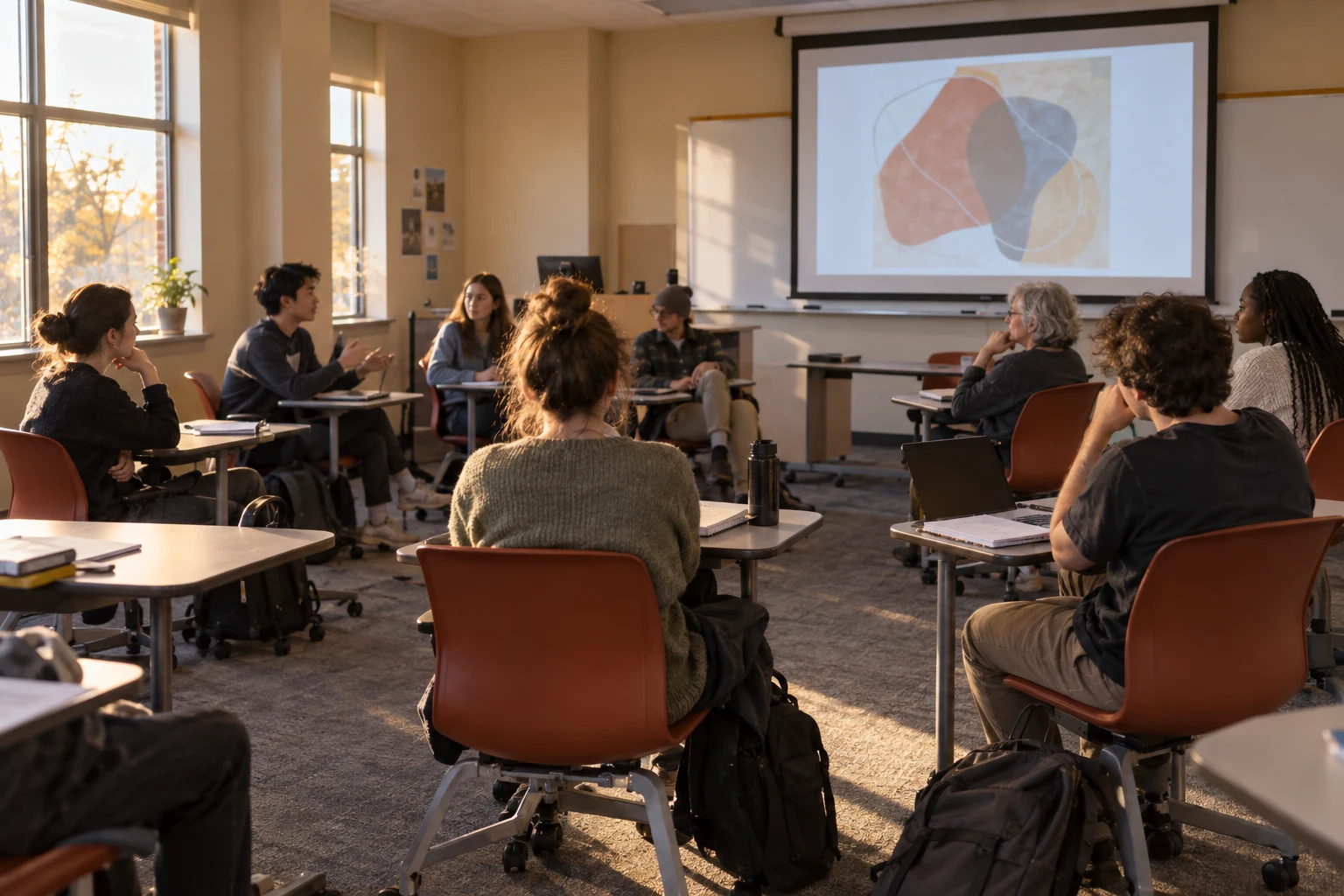Students of different ages participating in a small seminar.